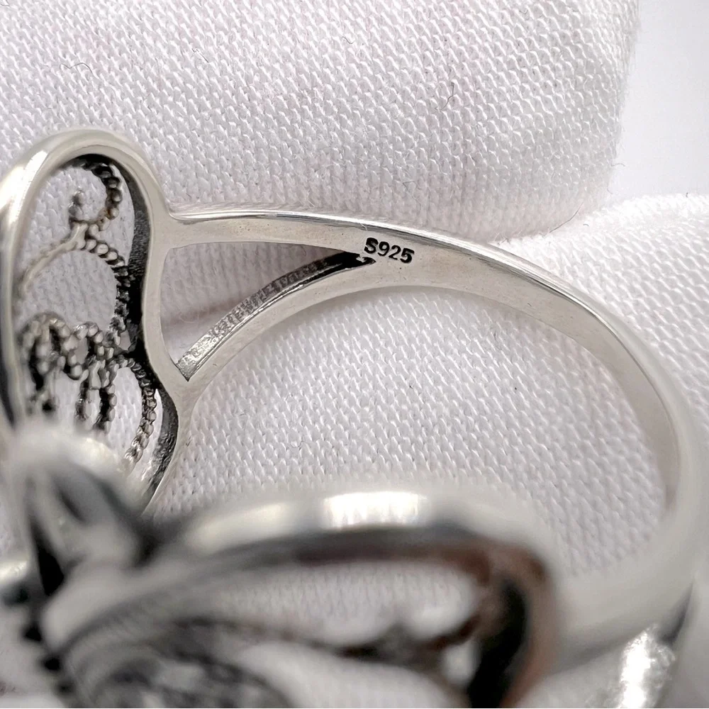 .925 Sterling Silver Filigree Butterfly Ring
